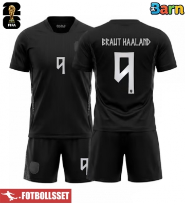 Norge Erling Haaland #9 Bortatröja Barn VM 2026 Kortärmad (+ Korta byxor)
